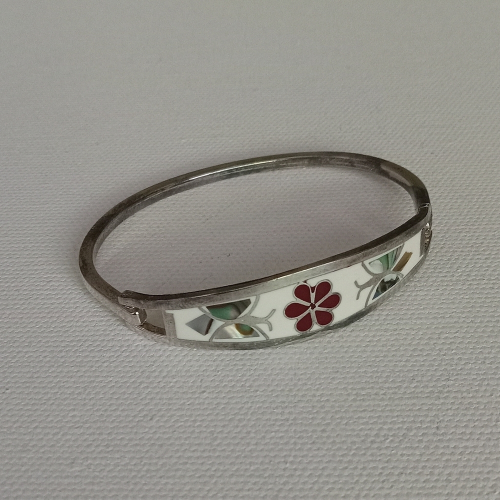 Vintage Alpaca silver enamel hinge bracelet